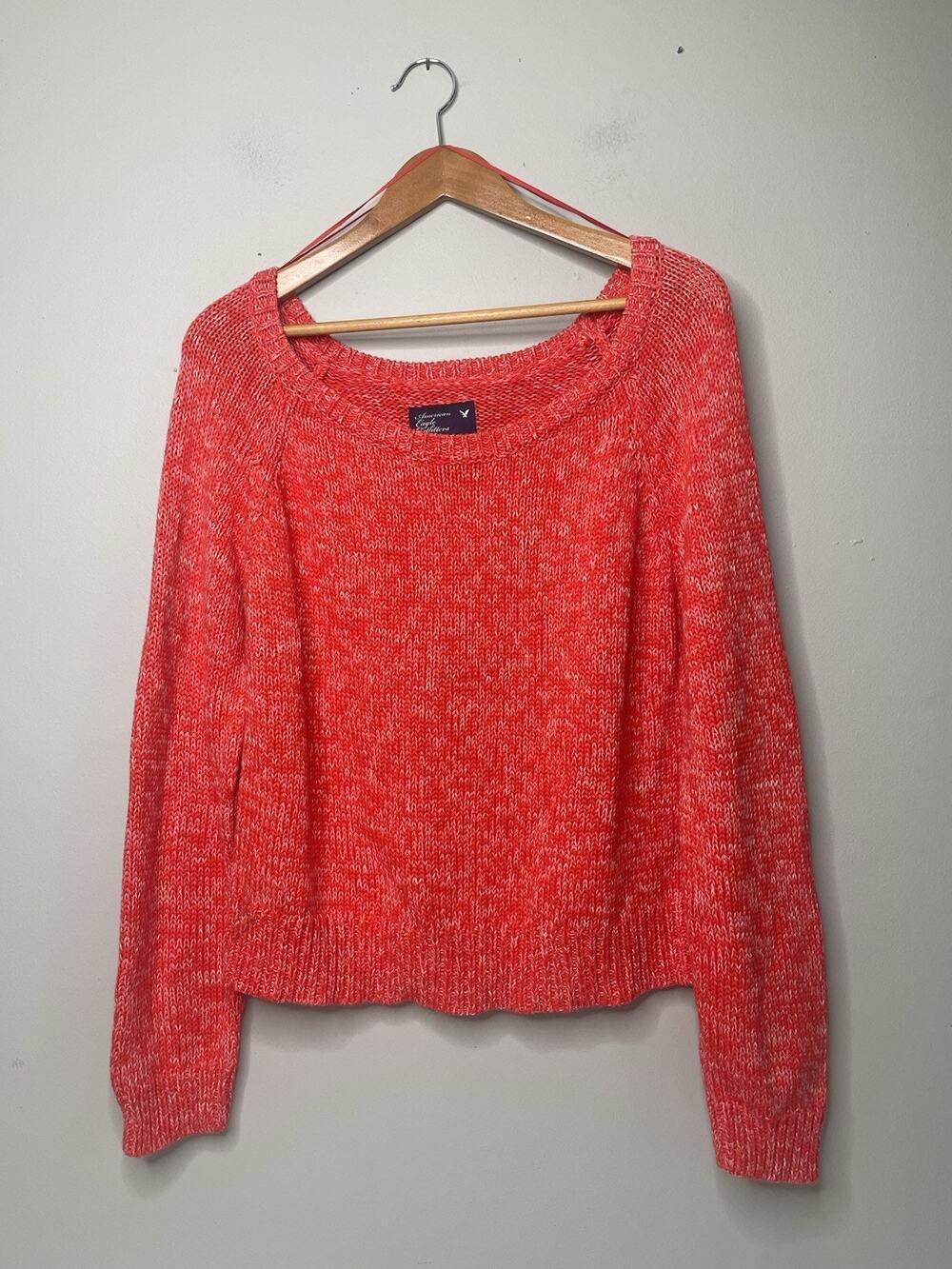 American Eagle Women’s XL Red White Marled Knit Cotton Pullover Sweater